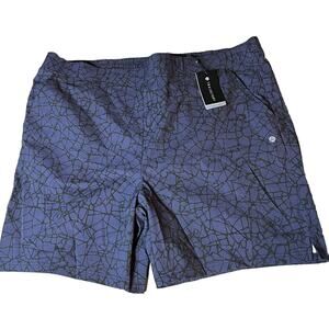 Traj3ctory Athletic Shorts Men XXL Blue Black Web Print Zip Pocket P7-24 Wicking